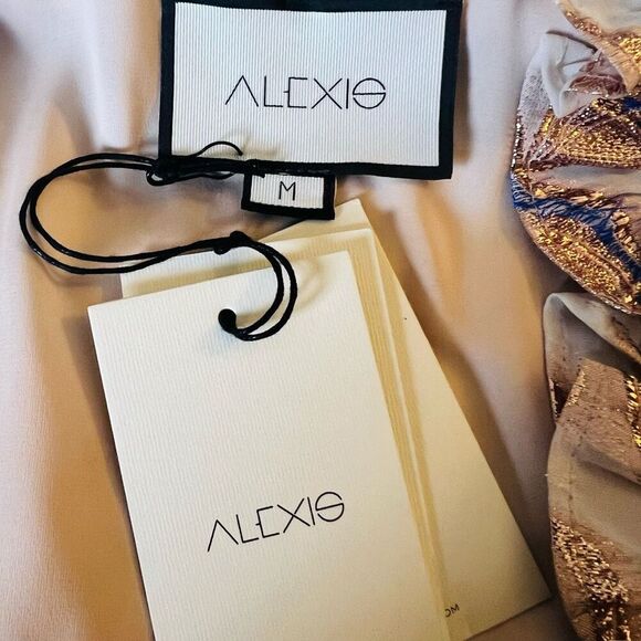 NWT Alexis Blouse Top Crop Blue Gold Cream Size M - Picture 11 of 11